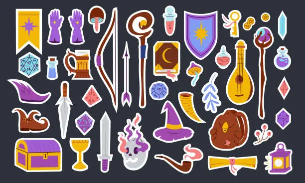 Vector illustration of Big set with Dungeons and Dragons stickers