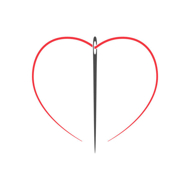 Sewing love Needle with thread in a shape of the heart. Hand sewing symbol. Sign isolated on white background. Vector illustration fashion designer logos images stock illustrations