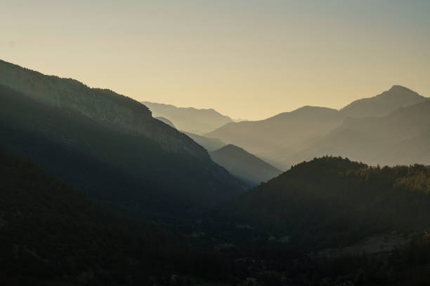 Sunrise over mountain ranges and peaks, Antalya, Turkiye