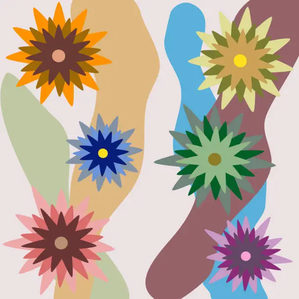 Vector illustration of Flowers with multi-lobed and multi-colored petals