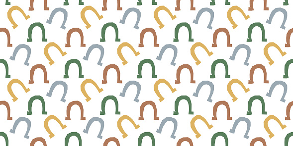 Hand drawn horseshoe multi colored shape seamless pattern. Pattern swatch ready in vector color swatch panel. Can be used for textile, fabric print, wallpaper-decor, wrapping paper, home decor, clothing. banner, cover, cards and more