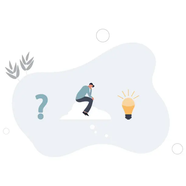 Vector illustration of Problem solving skill, critical thinking or finding solution to solve problem, answer question, creativity or imagination,