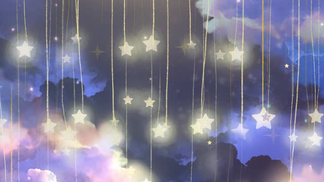 Illustration of fairy-tale-like cloud sea background set and stardust falling from the night sky