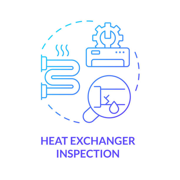 ilustrações, clipart, desenhos animados e ícones de ícone do conceito de gradiente azul de inspeção do trocador de calor - heat exchanger