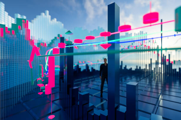 istock Abstract graphs and statistics against the background of a sunny sky. The trader analyzes the price movement of an asset. Trading and financial markets concept. 2119702256