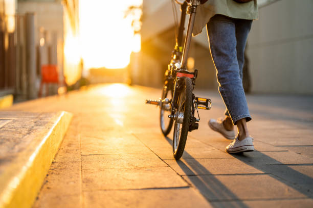 Woman traveling with her bicycle