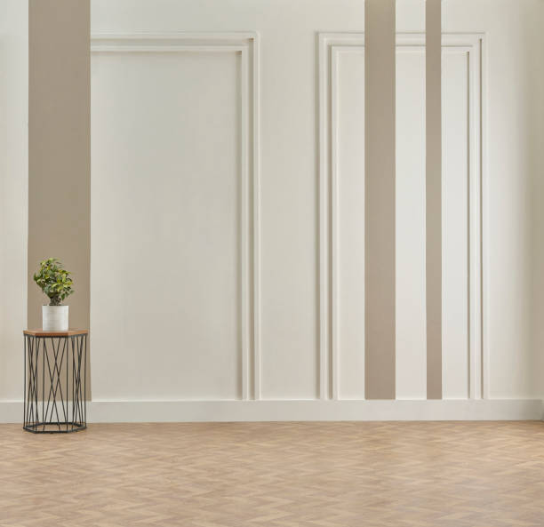 istock White and brown vertical wall background style, home decoration, parquet and table style. 2119711087