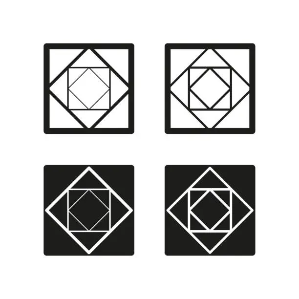 Vector illustration of Four geometric icons set. Black and white contrasts. Square format designs. Vector illustration. EPS 10.