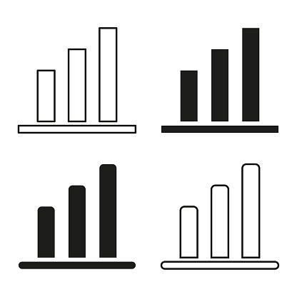 Set of bar graph icons. Simple black and white chart symbols. Business statistics and analytics. Vector illustration. EPS 10. Stock image.