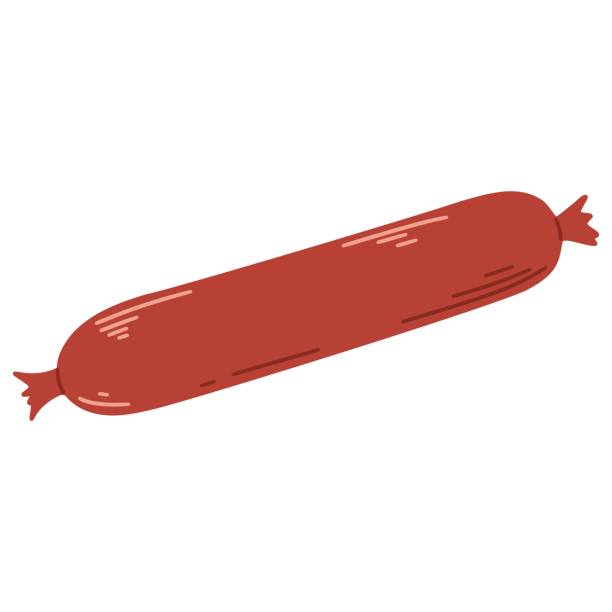 illustrazioni stock, clip art, cartoni animati e icone di tendenza di intero bastone di salame isolato su sfondo bianco - sausage white background dried sausage isolated on white