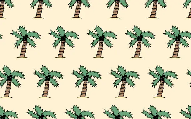 Vector illustration of palm tree. seamless pattern.