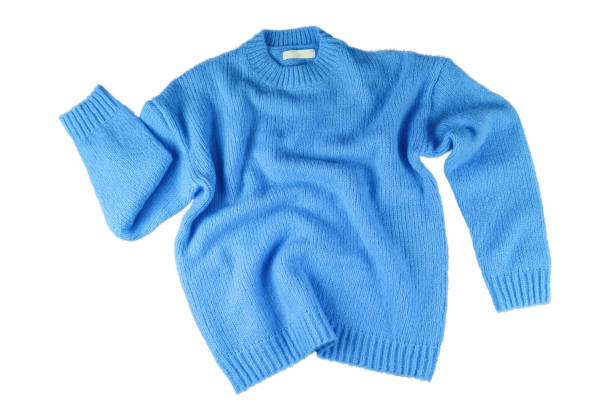 istock Blue flying crumpled women's autumn knitted sweater isolated on white background 2119772802