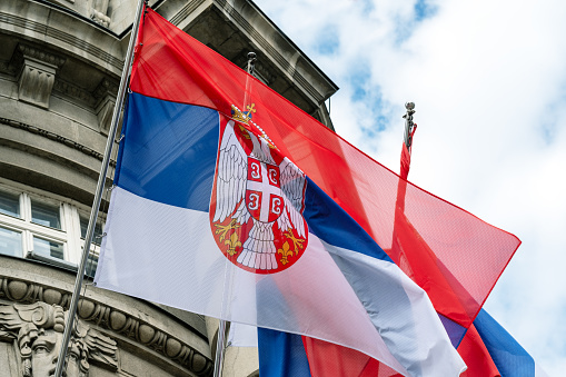 The flag of Serbia  in Belgrade