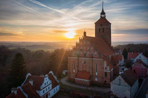 Reszel town in Warmia region of Poland at sunset,