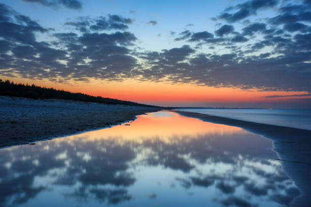 Baltic Sea beach in Jantar at sunset. Poland