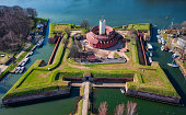 Aerial landscape of the Wisloujscie fortress at spring , Gdansk. Poland.