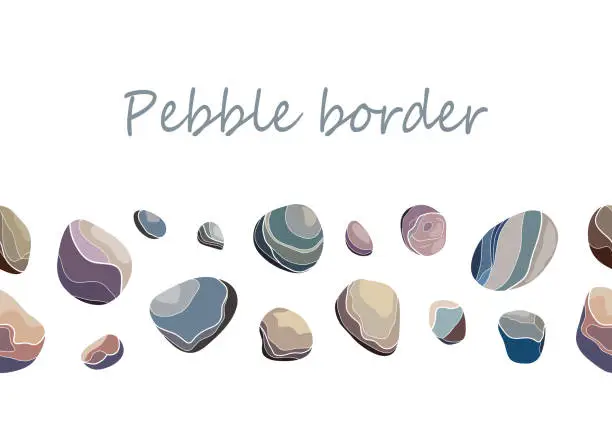 Vector illustration of Seamless border with a variety of pebbles.