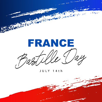 France. Bastille Day - July 14th. Hand-drawn strokes of blue and red paint. National holiday. Vector illustration on a white background.