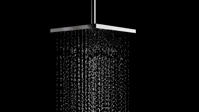 Closeup Macro slow motion Close stop Rain shower droplet water with alpha matte. front view. 3D animation . 4K
