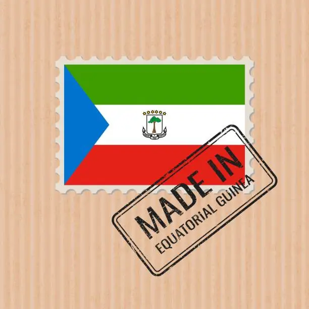 Vector illustration of Made in Equatorial Guinea badge vector. Sticker with Equatorial Guinea national flag. Ink stamp isolated on paper background.