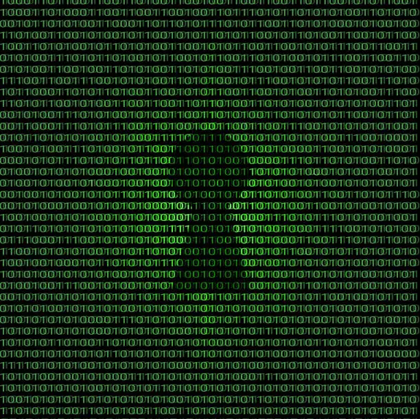Photo of Glowing computer binary code and keyhole.