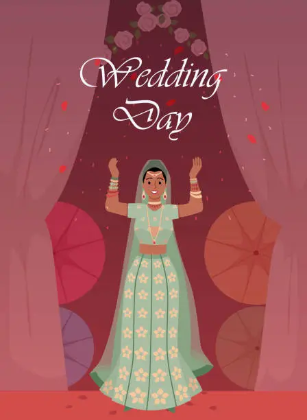 Vector illustration of Wedding Day flyer, Indian wedding ceremony theme, space for text.