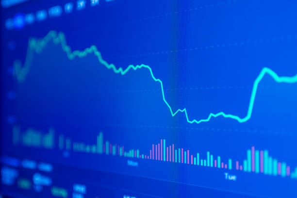 istock Stock market upwards chart on the screen. Selective focus.Low angle. 2119889598