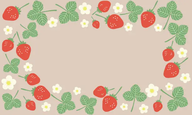Vector illustration of Retro and cute strawberry frame