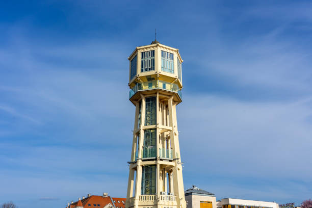 Siofok water lookout tower with blue sky in Hungary .