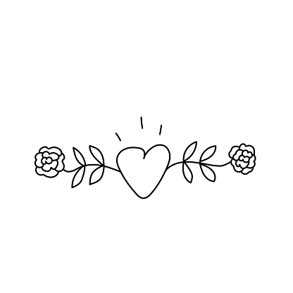 Heart with flowers. Vector illustration in doodle style.