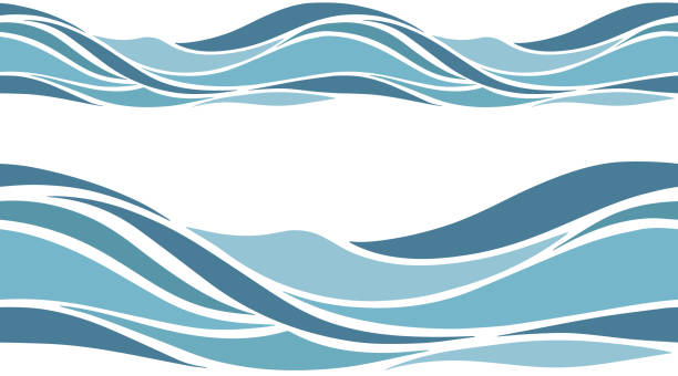 seamless vector wave pattern - seascape ilustrasi stok