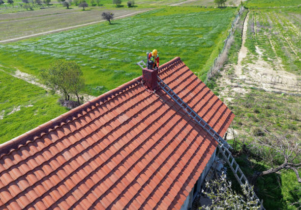 istock Worker doing roof repair with safety. 2120009502