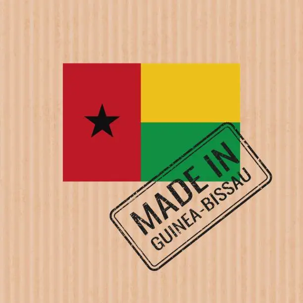 Vector illustration of Made in Guinea-Bissau badge vector. Sticker with Guinea-Bissau national flag. Ink stamp isolated on paper background.