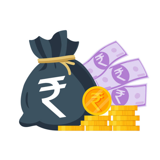 Indian Money Vector Illustration. Indian rupee sack, coins and banknotes. Each object isolated. Indian Money Vector Illustration. Indian rupee sack, coins and banknotes. Each object isolated. save money stock illustrations