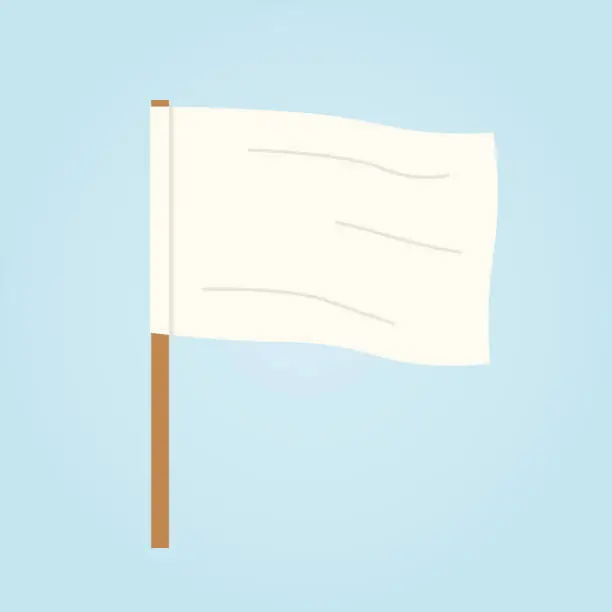 Vector illustration of white flag typically symbolizes surrender, peace or truce in various contexts, such as warfare or negotiations