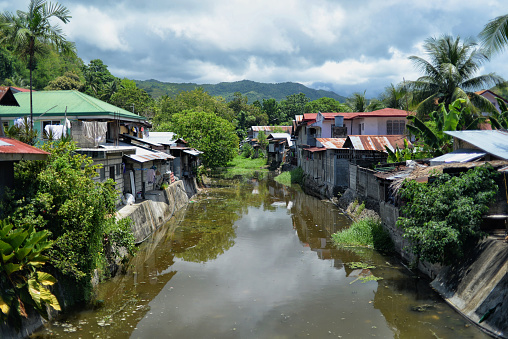 Traditional Filipino village near a small river. Life of locals on the Bohol island.
