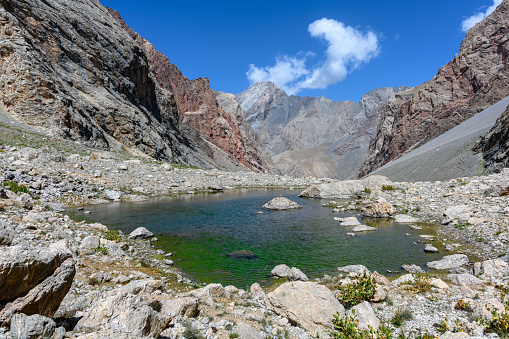 A beautiful lake in the mountains of Tajikistan. Fan Mountains.