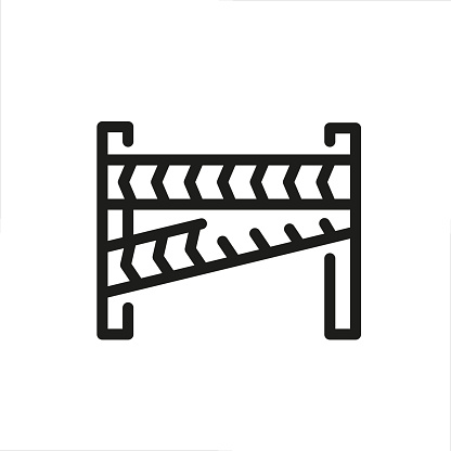 A single outlined icon of warning tape and a road barrier suggesting that crossing is forbidden. For web, mobile, promotional materials, SMM. Vector Illustration.