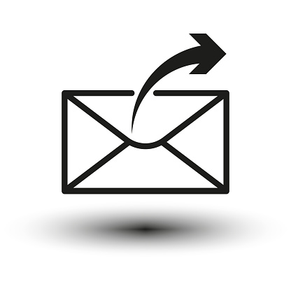 Email envelope return icon. Outbound message symbol. Sent email indication. Communication outline graphic. Vector illustration. EPS 10. Stock image.