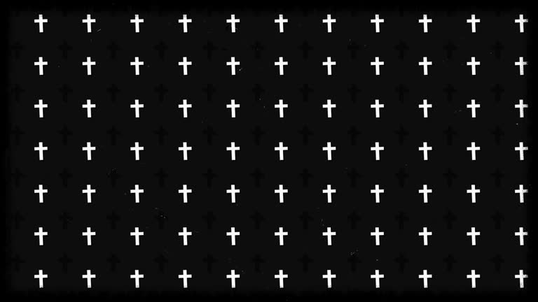 Gothic horror rows cartoon wiggle crosses moving pattern animation in black spooky and creepy colors