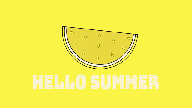 Cartoon Lemon Slice in Hello Summer Vibes. Sunny lemon banner video, flickering 'Hello Summer'