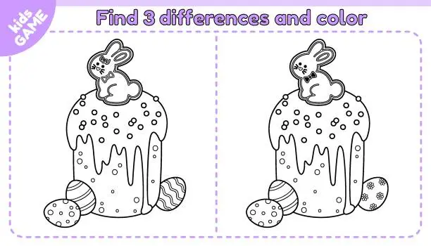 Vector illustration of Outline game Find the differences with Easter cake