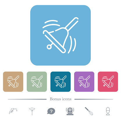 Ringing handbell outline white flat icons on color rounded square backgrounds. 6 bonus icons included