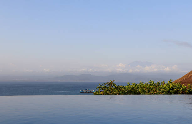 Captivating view of a tranquil Mediterranean seascape at sunset, featuring a shimmering water surface and lush coastal pine trees, perfect for travel and nature themes.