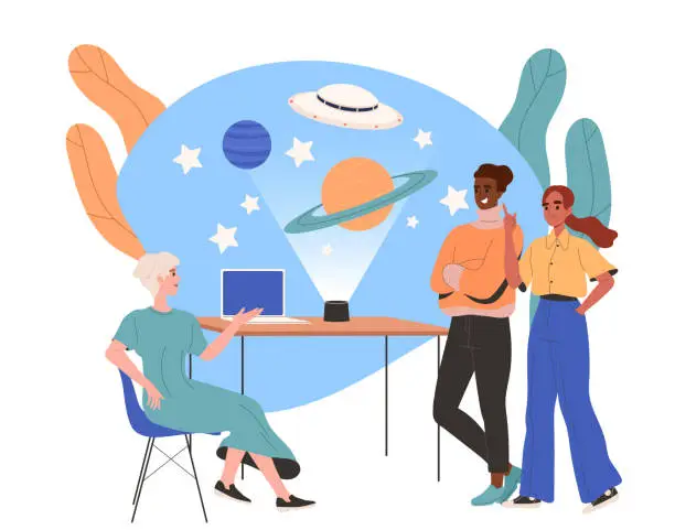 Vector illustration of People look into space indoors vector