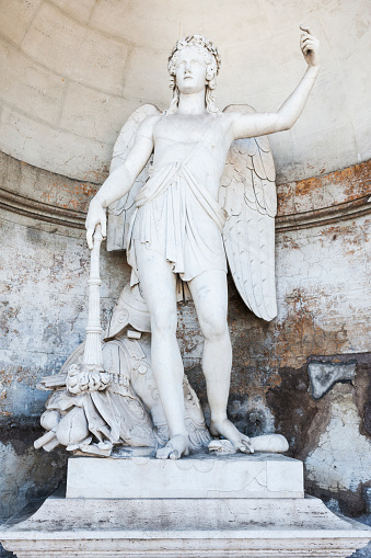 Genius of Peace, statue by Alessandro Massimiliano Laboureur at the nymphaeum on Pincian Hill in the city of Rome the capital of Italy.