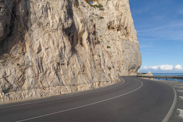 The stunning high altitude cliffside road along the coastline of Liguria, Italy