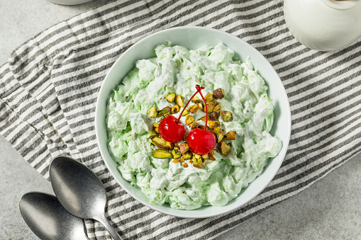 Homemade Pistachio Fluff Watergate Salad with Marshmallows and Pineapple