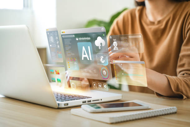 istock Women who use websites or AI software technology to help and support tasks for chatbots, AI chat, visualization, coding, and data analysis using technology. Intelligent robot AI. 2120176248