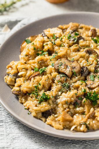 Healthy Italian Mushroom Risotto with Thyme and Parsley
